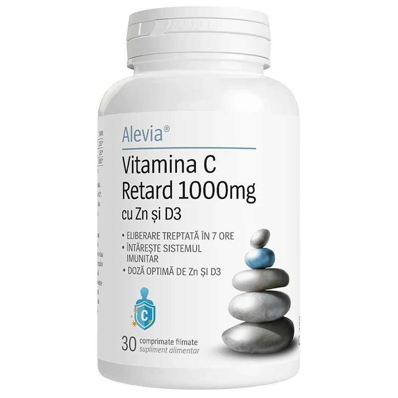 Vitamina C Retard 1000mg cu Zn si D3, 30 comprimate filmate, Alevia